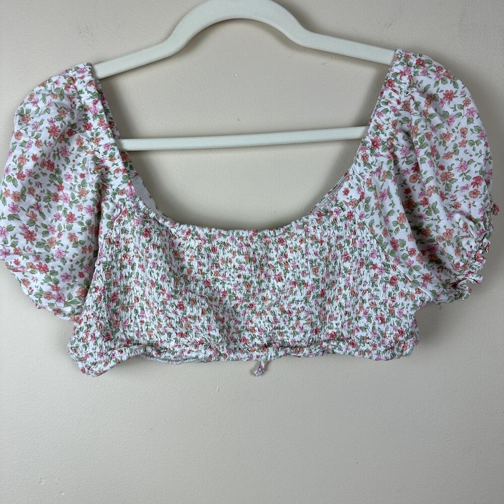 Aeropostale Floral Cottagecore Crop Top Womens L Milkmaid Festival Puff Sleeve - Picture 4 of 10